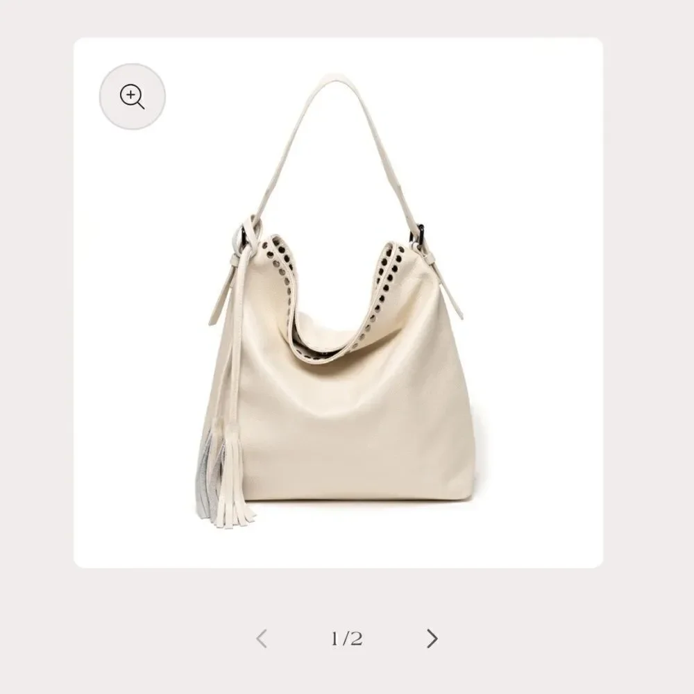 Stunning Laggo “Reed Ivory” Pebbled Leather Studded Hobo Bag